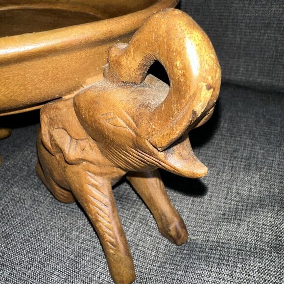 Natural Wood Elephant Serving Fruit Tray Bowl Food Dish Platter Plate Thailand - Picture 6 of 9